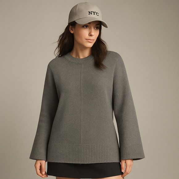 Maeve Anthropologie NWT XL Chandler 100 Cashmere Sweater Gray Box Fit Minimalist - Picture 1 of 10